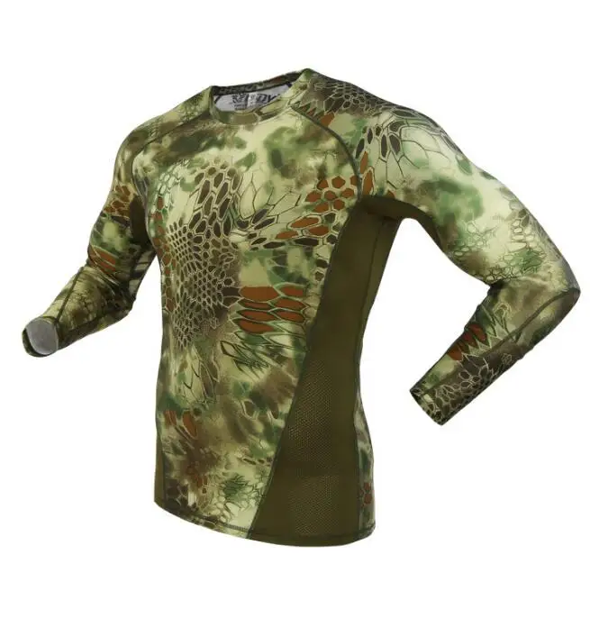 

Military T shirt Python Camouflage Tops Spring Men Quick Drying Tights Green Outdoor