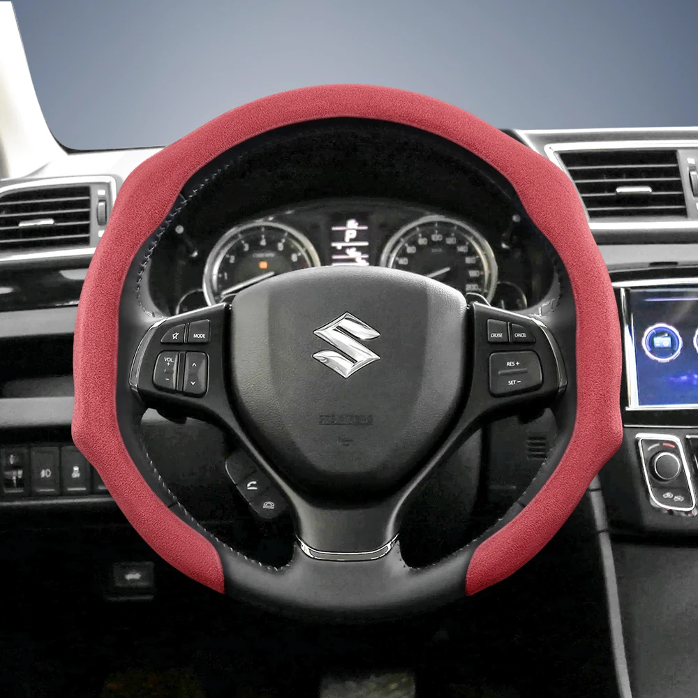 Premium Suede Snap-On Steering Wheel Cover - Non-Slip and Durable, Available in Various Colors