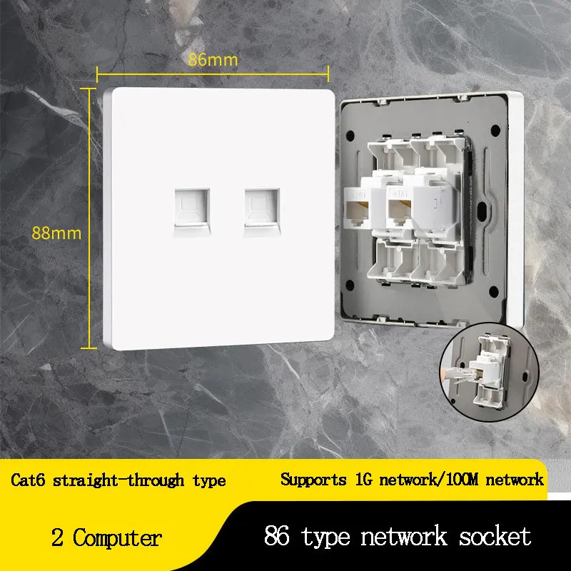 High-Speed Dual Ethernet Network Socket Panel - Cat6 & Cat7 Compatible
