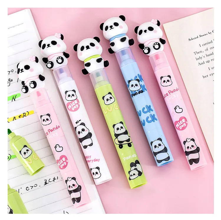 1pcs 3 in 1Cartoon Panda Three Color Splice Highlighter Pen