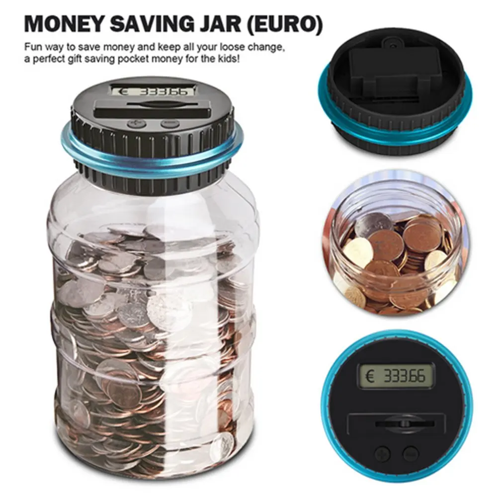 

Digital Money Box with Counter Electronic Piggy Bank Display Euro Money Saving Box Large Transparent Coin Counter