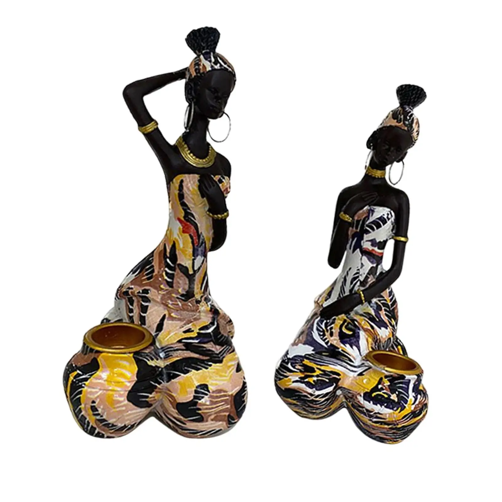 Candle Holder Candlestick Lady Sculpture Collectible Craft African Women Statue for Cafe Desktop Birthday Entrance Home Decor