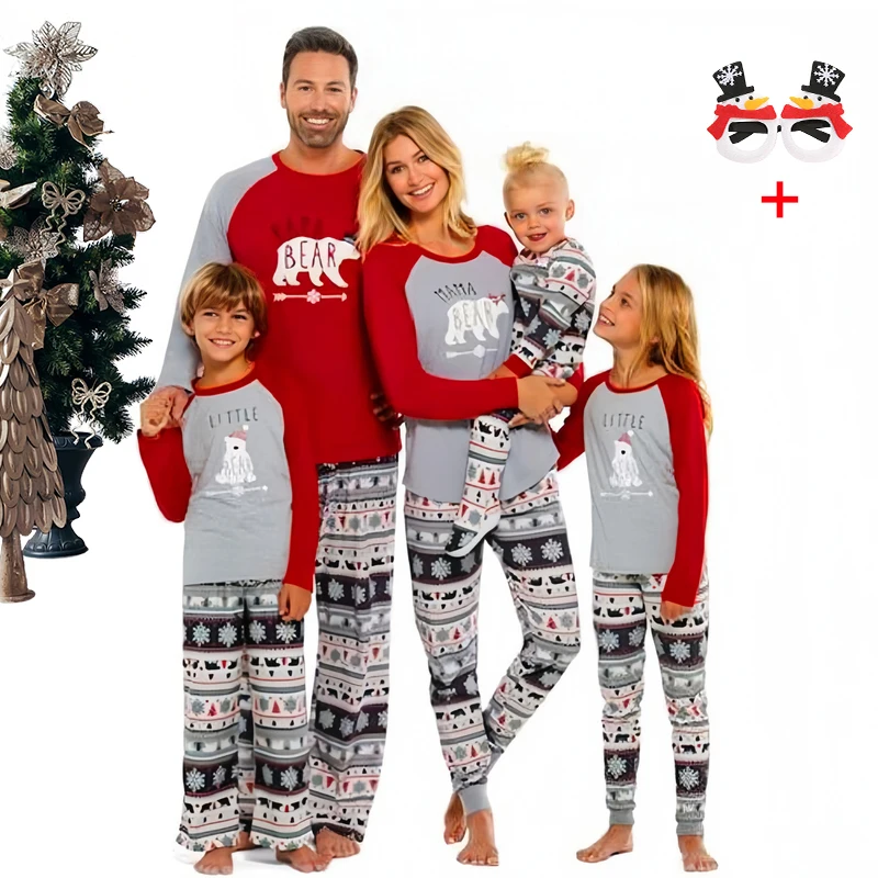 thumbnail image 1 of Pijamas navideños con estampado de osos de dibujos animados, conjuntos a juego para toda la familia, ropa de dormir de algodón para padres e hijos, ropa informal vintage para el hogar, 1 of 5