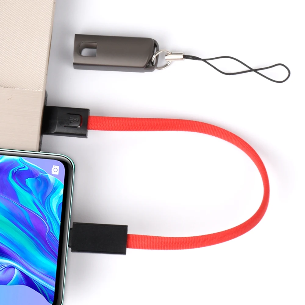 키체인 마이크로 USB Type-C 케이블 삼성 S10 A51 A71 용 고속 충전 케이블 참고 10 충전기 키체인 코드 짧은 케이블 충전기