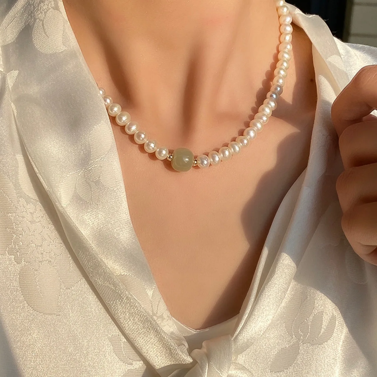 Necklace Natural Pearl Natural Stone | Freshwater Pearl Jade Necklace -  100% Natural - Aliexpress