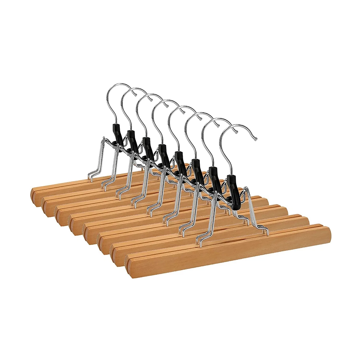 

8 Pack Home Pants Rack, Wooden Stretcher, Clamping Hanger, Non-Slip, with Swivel Hook, Bedroom Clothes Organizer