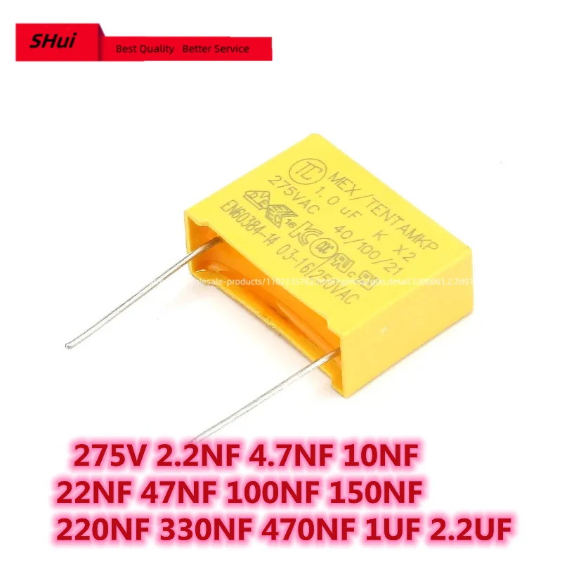 10pcs 275V AC Correction Capacitor 2.2NF 4.7NF 10NF 22NF 47NF 100NF 150NF 220NF 330NF 470NF 1UF 2.2UF Capacitance