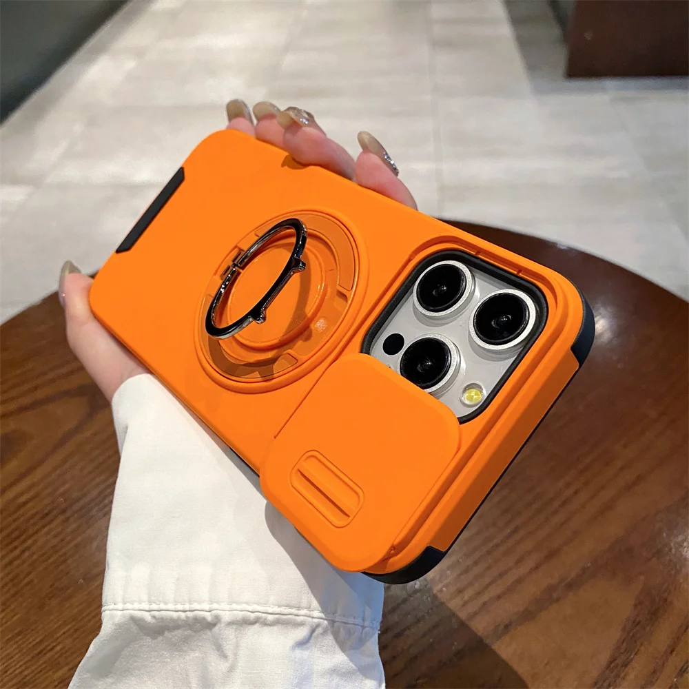 Magnetic Dual Protector Armor Phone Case with Rotating Stand & Slide Camera Shield
