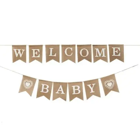 

Welcome Baby Pull Flag Ceiling Baby Shower Party Decoration Supplies Linen Zipper Linen Swallowtail Flag Factory Wholesale 1 set