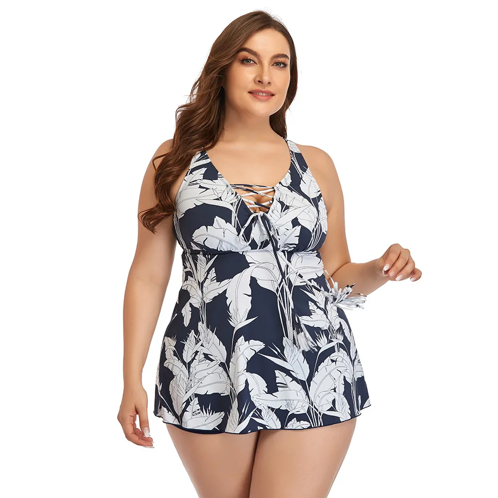 Women Plus Size Sexy Two Pieces Tankini Swimsuit Swimwear Female Print