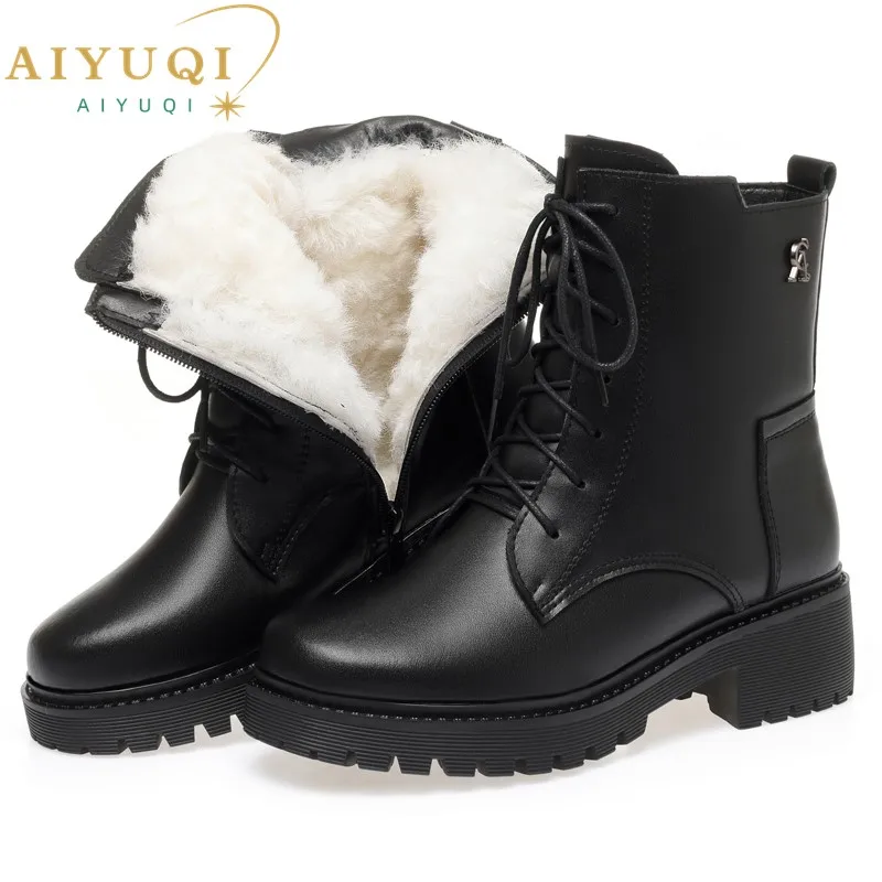 

AIYUQI Ladies Boots 2024 New Genuine Leather Large Size 41 42 43 Women's Winter Boots Natural Wool Snow Boots Women