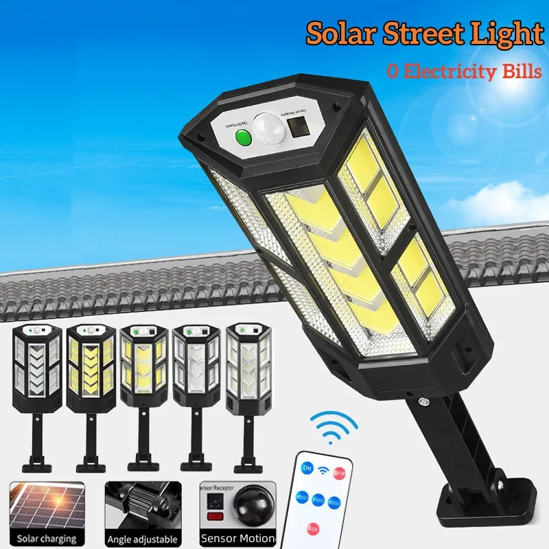 Solar Street Lights Outdoor IP65 Motion Sensor Solar Powered Wall LED Lamp 3 Lighting Mode Light for Garden Patio Decor