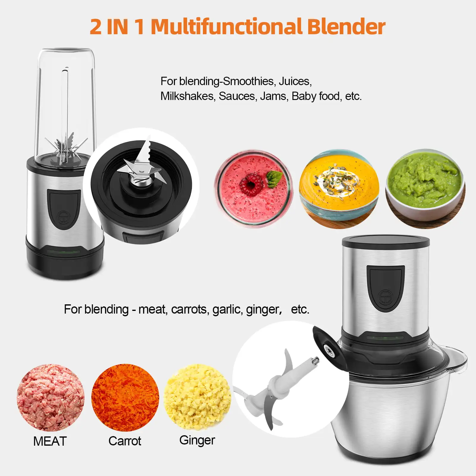 Food Processor Blender Combo, 8 in 1 Smart Kitchen Blender with 2 Speeds  for Chopping,Kneading,Shredding and Slicing, 6-Cup Bowl - AliExpress