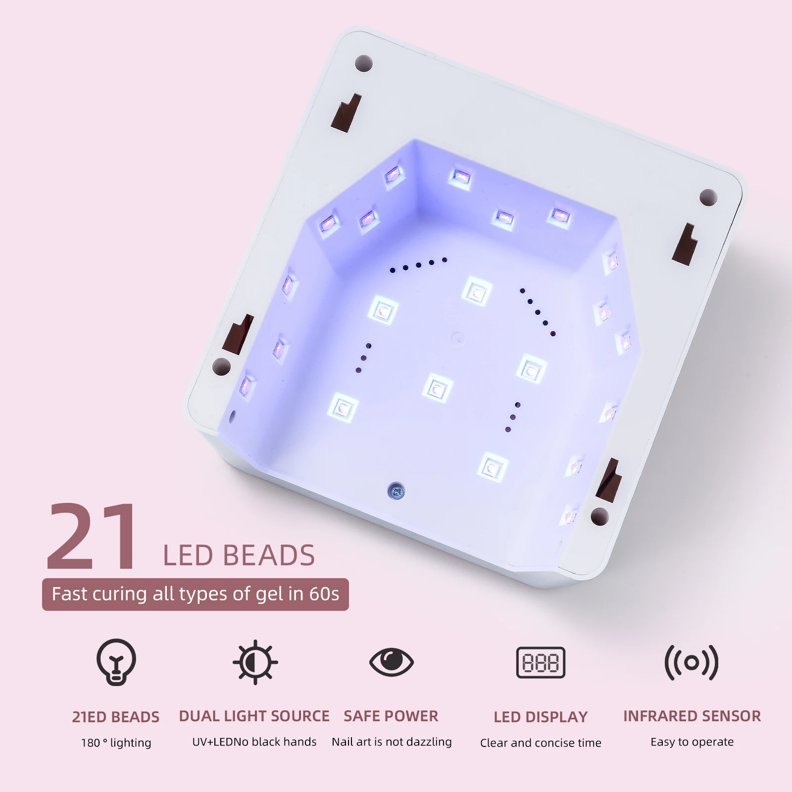 BM-23 UV LED 네일 아트 램프, 21개 비즈 USB 전원 네일 아트 건조기 (라인스톤 장식 포함), LCD 터치 스크린 젤 네일 아트 램프