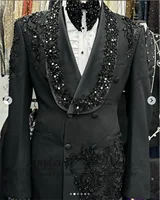 Elegent Mens Suit Shiny Gem Crystals Groom Wedding Tuxedos 2 Pieces Set Customized Prom Party Blazer Slim Fit trajes para hombre 1