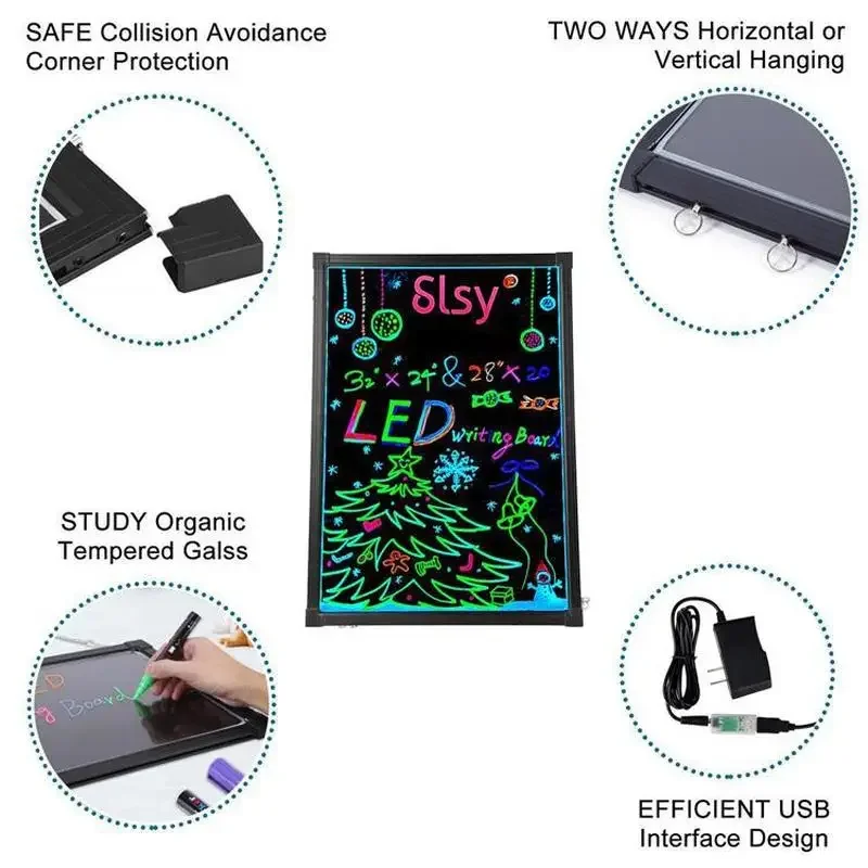Erasable LED Writing Board + 8 Fluorescent Pen Flashing Luminated Neon LED Advertising Panel Message Menu Writing Sign Board, neon sign