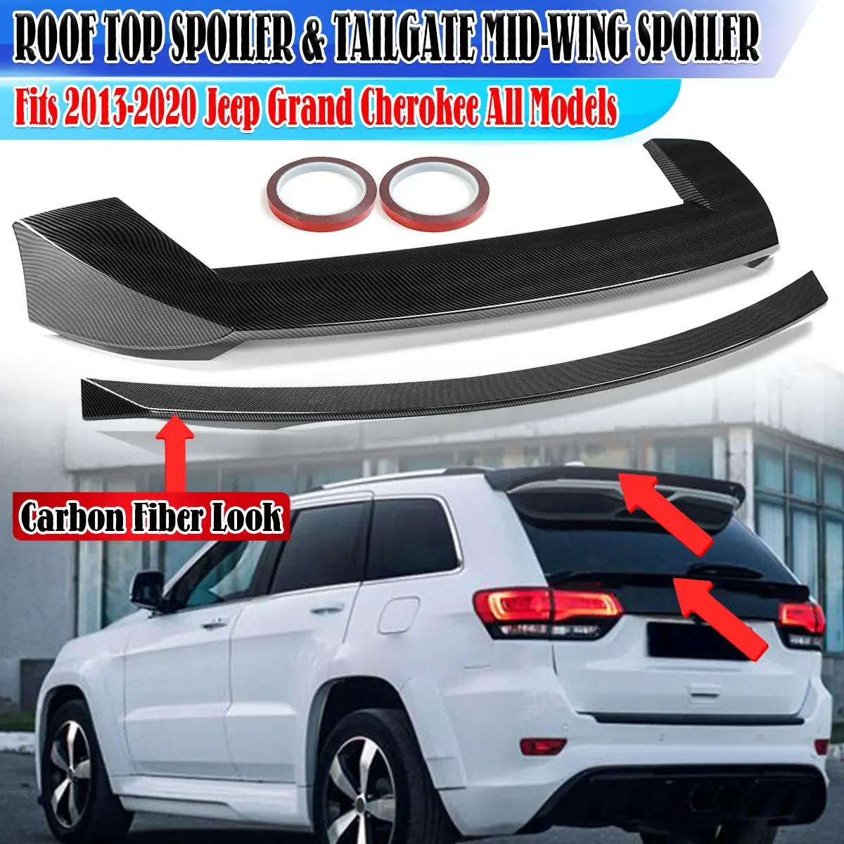 

High Quality Car Rear Trunk Spoiler Lip + Rear Roof Top Spoiler Lip Wing For Jeep For Grand Cherokee 2013-2020 Rear Spoiler Wing