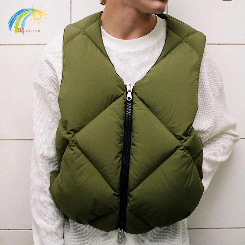 

Men Women Casual Loose Diamond Check Cole Buxton Puffer Vest Top Quality CB Zipper Sleeveless Down Jacket Army Green Black