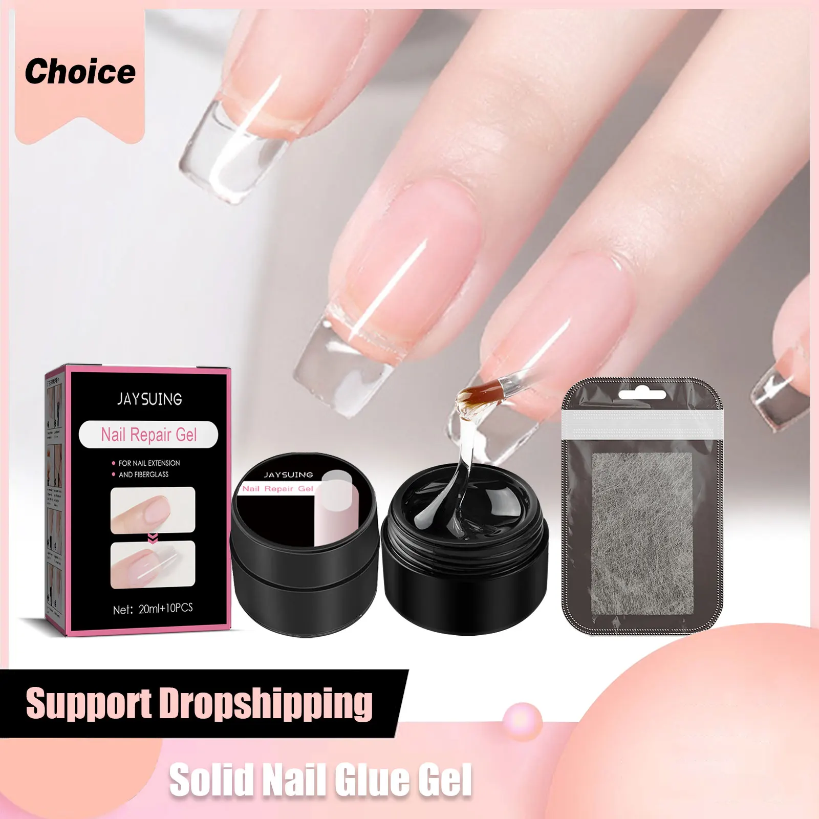 Solid Nail Glue Gel Strong Adhesive Nail Extension Silk Fiberglass Non-woven Cracked Repair UV Gel Harmless for False Tips