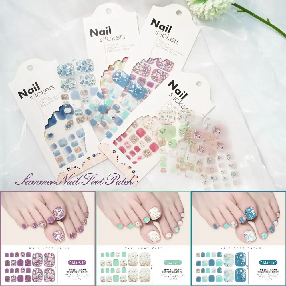 Hot Removable Foot Nail Stickers White Flash Exquisite Toenail Nail Stickers 22 Foot Fashion Toe Nail Sticker Foot Toe