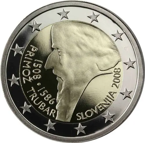 

Slovenia Refined Commemorative Coin Primo's 500 Th Anniversary Coin 2 Euros round Box in 2008