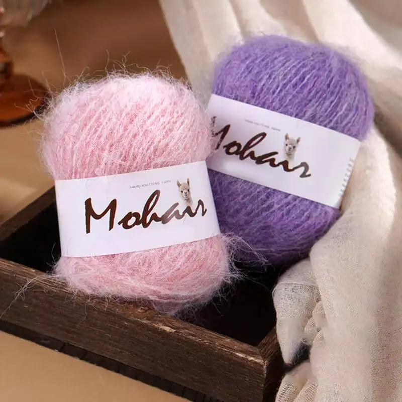 긴털 플레인 모헤어 원사, 수제 공예에 적합한 고품질 원사, 스웨터, 헤어끈 및 작은 장식품 뜨개질에 적합한 원사, 초보자에게 적합한 원사