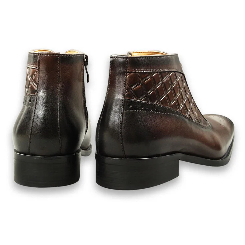 Casual Elegant Shoes Men Dress ankle Boots Leather For wedding Genuine Cow Brown Zipper lace up Business Handmade free shipping