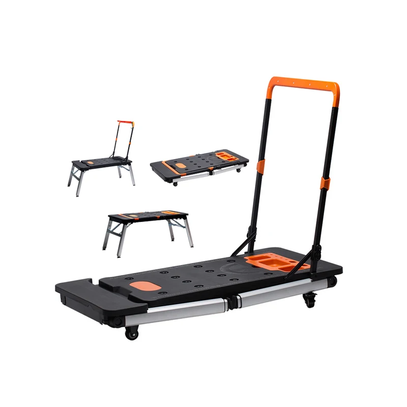 7-in-1 Multifunctional Workbench DIY Woodworking Table Portable Trolley Folding Cart Wheels Outing Handcart