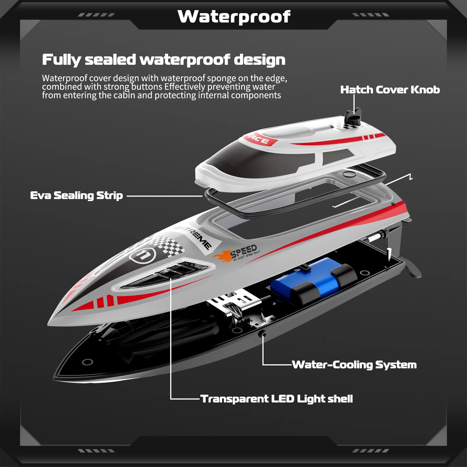 30KM/H High Speed Remote Control Boat 2.4GHz Boat for Adults Water Cooling System Low Power Reminder Off Water Sensing