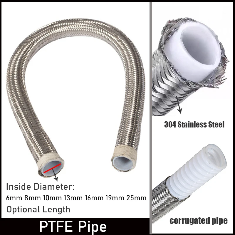 Universal Fuel Injection Linha Mangueira Óleo e Gás Cooler Linha Tubo Dentro Ptfe Aço Inoxidável Trançado Corrugação Mangueira 625 mm