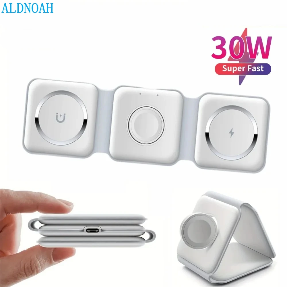 

3 in 1 Magnetic 30W Wireless Charger Pad Foldable Phone Chargers Stand For iPhone 15 14 13 12 Airpods IWatch 9 8 7 Fast Charging