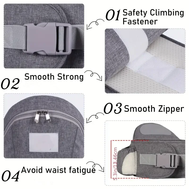 Ergonomic  Baby Carrier Adjustable Waistband Ergonomic Lightweight Collapsable Hipseat Carrier Portable Pocket 3