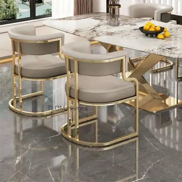 Luxury golden Dining Chairs wrought Iron Backrest Armchair Kitchen Modern Dining Room Furniture Home Bedroom Salon Makeup Chair