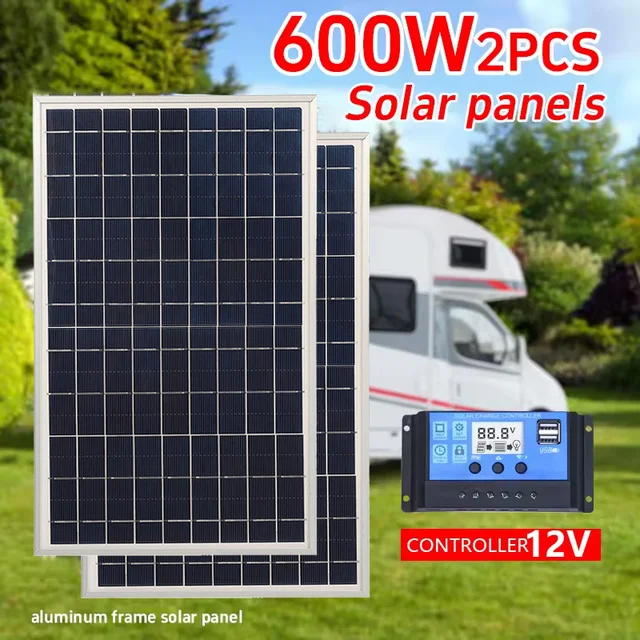 300W 12V Solar Panel Kit Complete Polycrystalline USB Power Portable Outdoor Rechargeable Solar Cell Solar Generator for Home 1