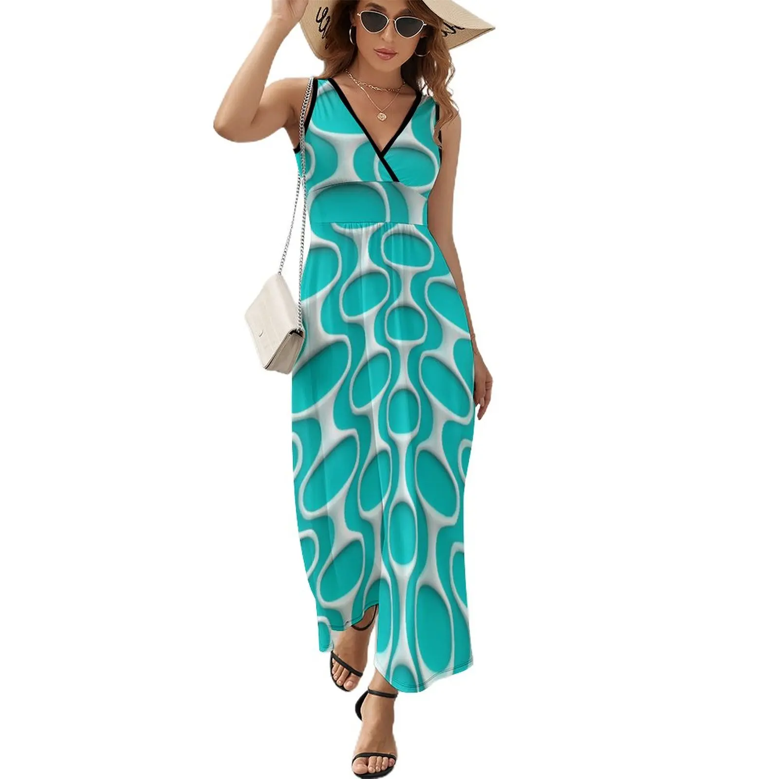 

60s Mod Space Age Pattern Sleeveless Dress evening dress woman women's elegant loose dresses