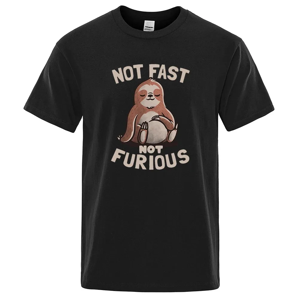 

Not Fast Not Furious Kawaii Sloth Print Clothing Men Street Oversized T Shirts Breathable Cotton Streetwear Creativity T-Shirt