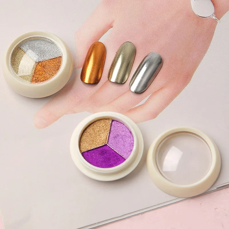 3 Colors Metallic Mirror Chrome Nail Powder Rose Gold Champagne Nail Powder Holographic Pigment Chameleon Glitters Manicure DIY