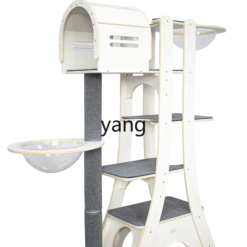 

Yjq Large Luxury Sports Solid Wood Cat Climbing Frame Cat Tree Integrated Space Capsule Pet Villa