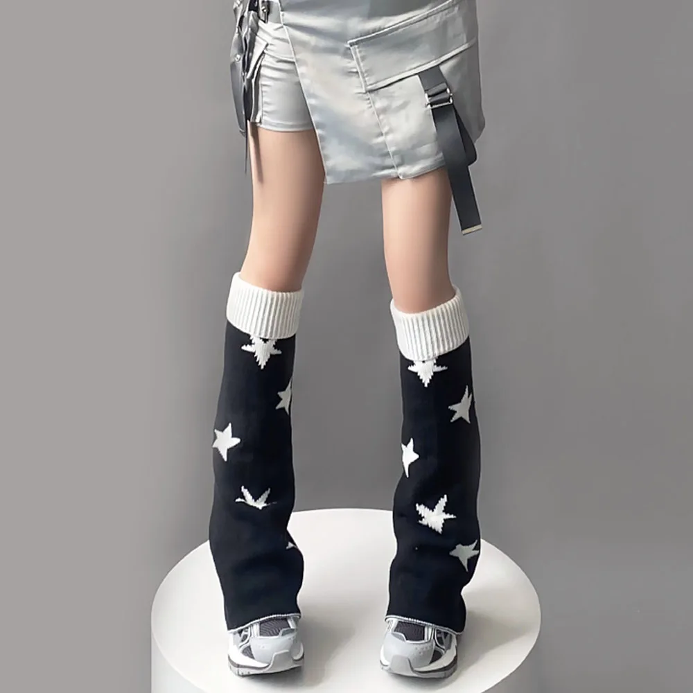 Women Japanese Lolita Sweet Leg Warmers Girls Autumn Winter Punk Star Skull Print Knitted Socks Cosplay Foot Cover