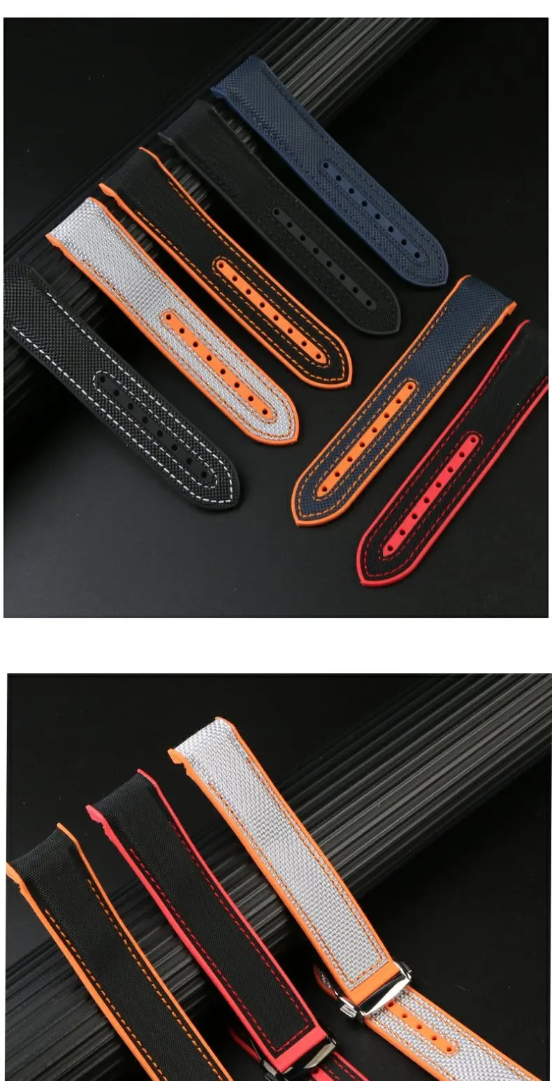 20 mm 21 mm 22 mm Nylon-Gummi-Uhrenarmband mit gebogenem Ende für Omega Seamaster 300 Speedmaster Planet Ocean 600 Uhrenarmband Arc Bracelet – Detail 6