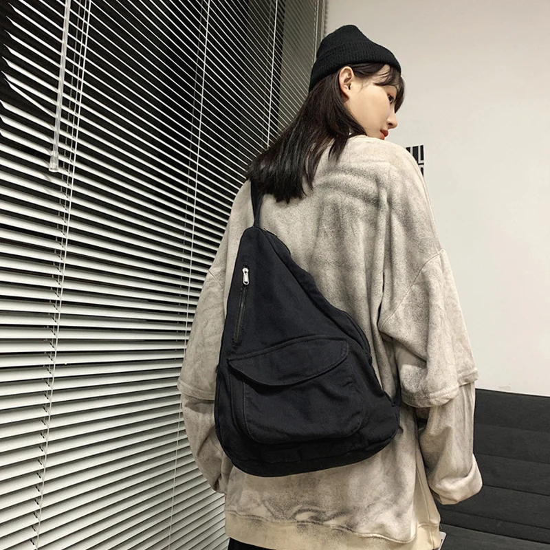 Unisex Canvas Chest Bag Outdoor Travel Cross Body Shoulder Sling Backpack Bags Messenger Bag Crossbody Bag Muliti Pocket
