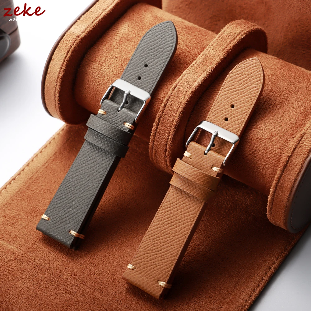 Premium Handmade Genuine Leather Strap - Soft Palm Grain Cowhide Watch Band in Black, Grey, and Brown (18/19/20/22mm)