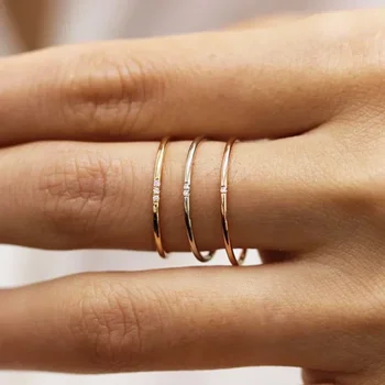 Anelli sottili minimalisti in acciaio inossidabile per le donne Matrimonio Brillante zircone cubico Gioielli versatili per anelli da dito femminili di alta qualità