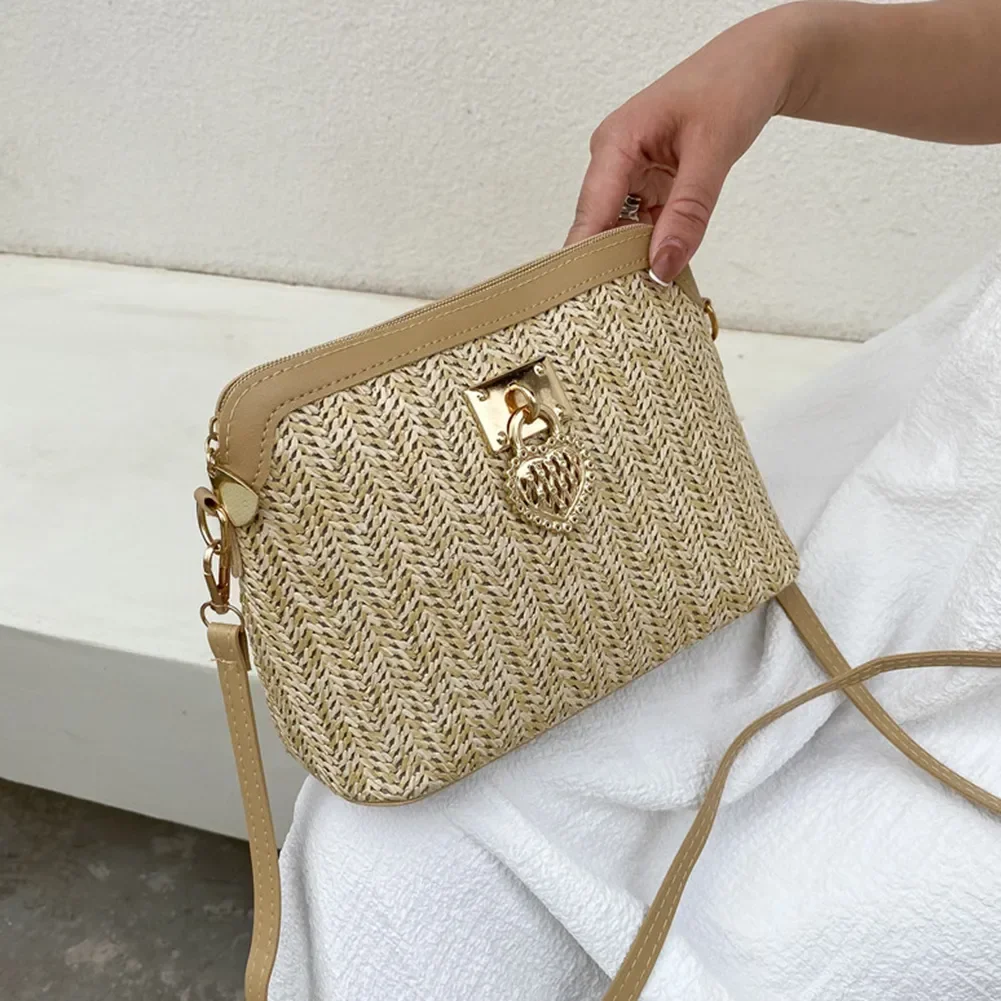 Summer Straw Crossbody Bags for Women Beach Vacation Woven Shoulder Bags  Small Handbags Pure Color Casual Ladies Messenger Bags