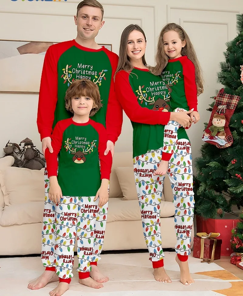 thumbnail image 4 of Conjunto de pijamas a juego para toda la familia de Navidad, recién llegados en 2025, pijamas para adultos y niños con estampado de ciervos y árbol de Navidad, mono para bebé, ropa para perros, 4 of 5