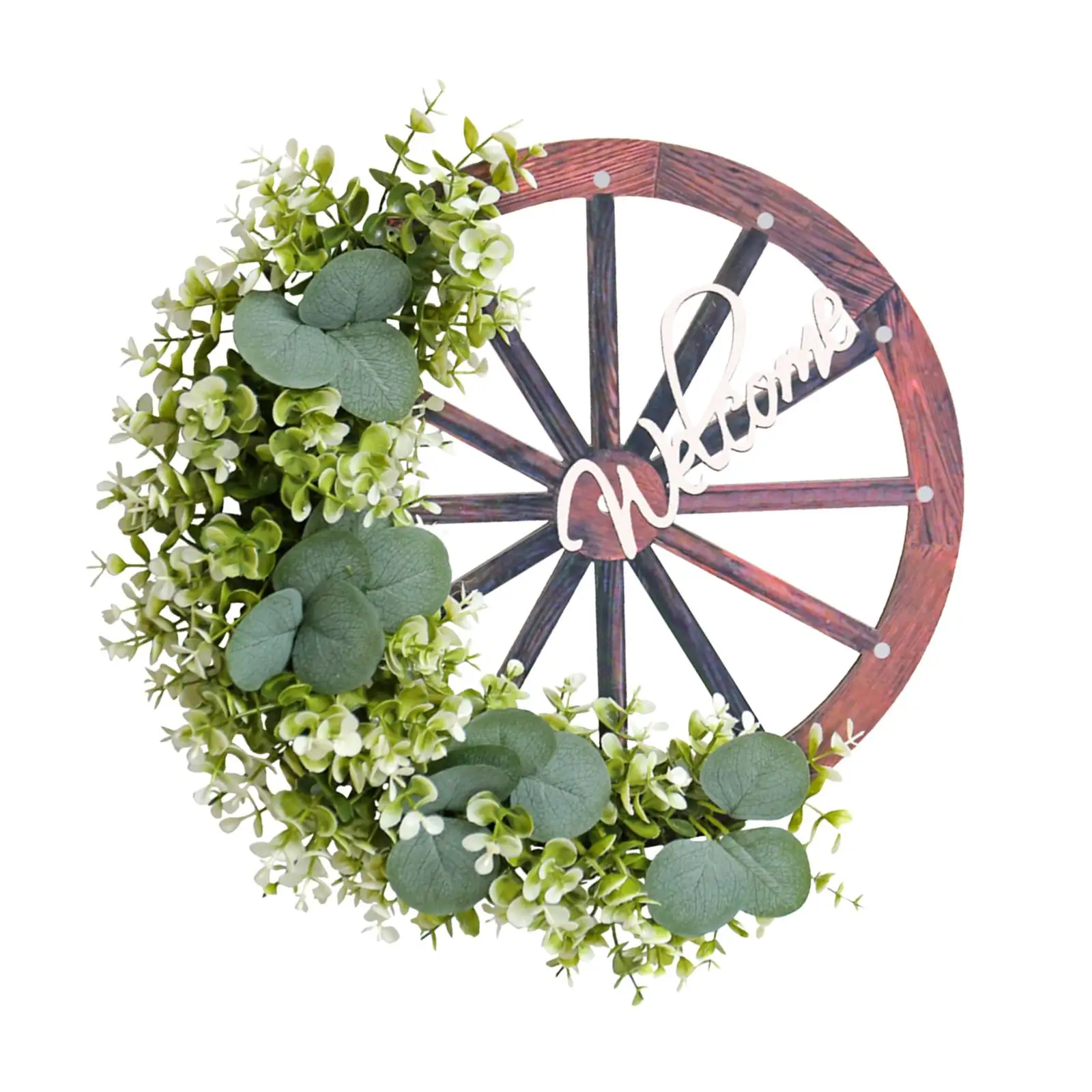 Spring Wreath Artificial Flowers and Wheel Decoration Gift Artificial Wreath Welcome Sign for Home Door Decor Multifunctional