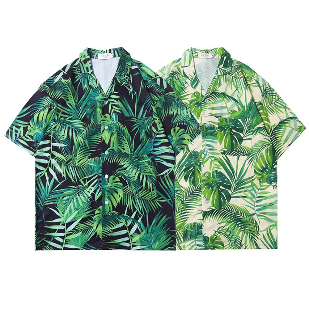 

Mens Fashionable Resort Wear 2024 Summer Retro Hawaiian Style Casual Short-Sleeved Shirts Men'S Trendy Street Loose Tops