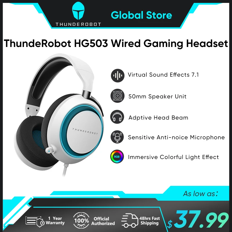 ThundeRobot HG503 Silver Wing Wired Gaming Headset  7.1 Surround Headphone Stereo Gamer With Microphone earmuffs For PC