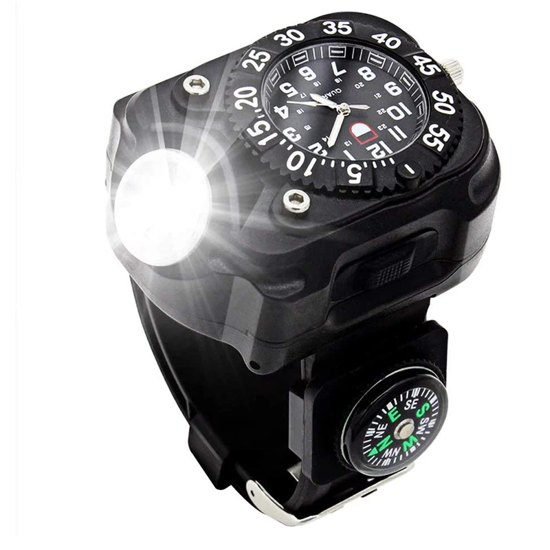 

LED Rechargeable Wristwatch Lamp Wrist Flashlight Watch Light Compass Bracelet Multifunction USTorch for Hiking Running Camping