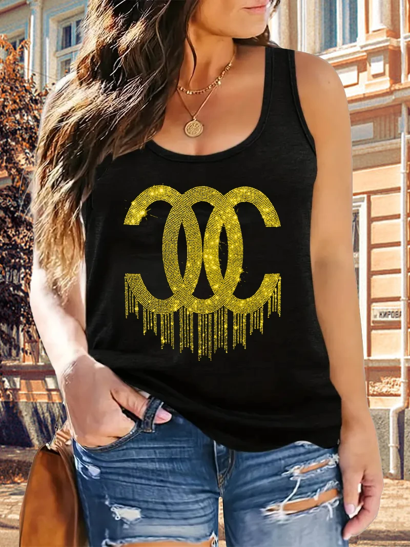 

Oversize Women's Tank Tops Sequins Sleeveless Loose Strechy Camisole Summer Streetwear Fashion Black 5XL Plus Size Vest